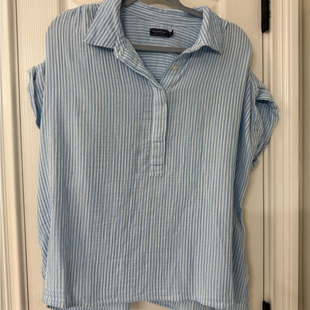 Vineyard Vines Margo Gauze Top - Seersucker Jake Blue - Large